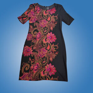 Vintage RMLL Womens Black and Purple Bodycon Paisely Dress size 12